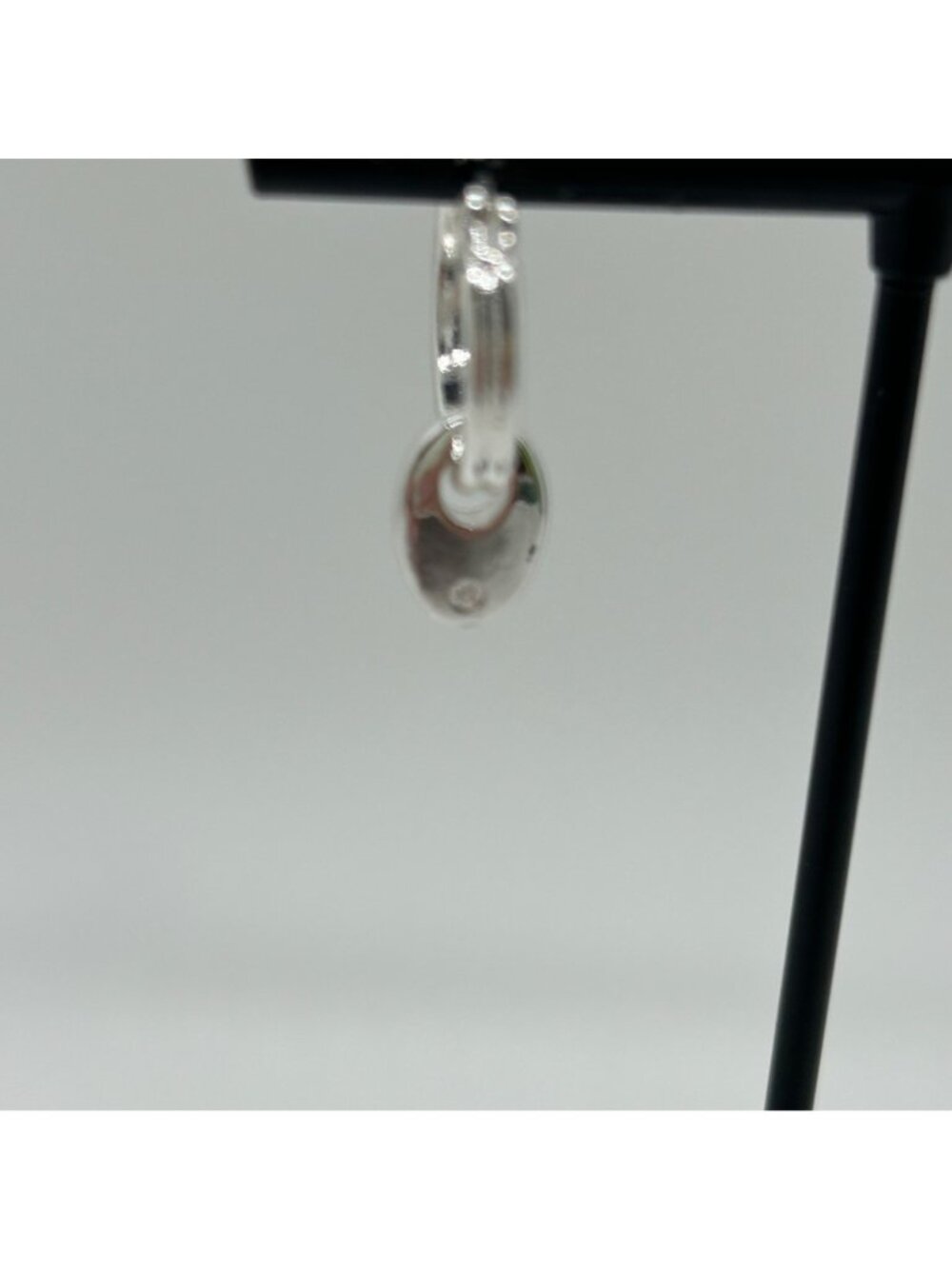 Chaps Silver Tone Hoop Small Dangle Charm Disc Coin Drop Pierced Modern - Picture 13 of 14